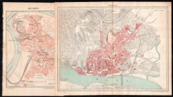 14 db város térkép (Pozsony, Berlin, Velence, Belgrád, Zágráb, Bukarest stb.) a Pallas Nagy Lexikonából, részben sérült és foltos, 23x29 és 23x14 cm méretben