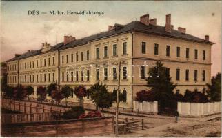 1917 Dés, Dej; M. kir. honvéd laktanya. Medgyesi Lajos kiadása / k.u.k. military barracks + "NAGY-KÁROLY-KOLOZSVÁR 74. SZ." vasúti mozgóposta