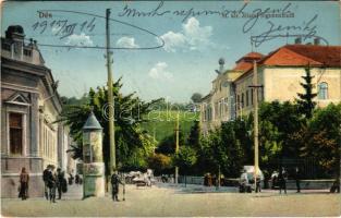 1915 Dés, Dej; M. kir. állami főgimnázium, utcai árusok, piac / school, market vendors on the street (EK)