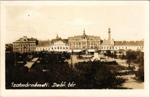 Szatmárnémeti, Szatmár, Satu Mare; Deák tér, üzletek / square, shops. photo + "1940 Szatmárnémeti visszatért" So. Stpl.