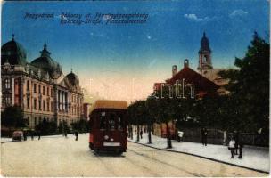 1917 Nagyvárad, Oradea; Rákóczi út, Pénzügyigazgatóság, villamos / street, tram, financial directorate (EK)