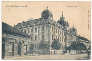 Nagyvárad, Oradea; Pénzügyi palota, Ifj. Popper József üzlete. Helyfi László kiadása / financial palace, shop (ázott / wet damage)