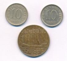 Észtország 1931. 10s Ni-sárgaréz (2x) + 1934. 1K Al-bronz T:2,2- Estonia 1931. 10 Senti Ni-brass (2x) + 1934. 1 Kroon Al-bronze C:XF,VF Krause KM#12, KM#16