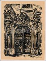 Olvashatatlan jelzéssel: Krakkói részlet, fametszet, papír, 22×16,5 cm