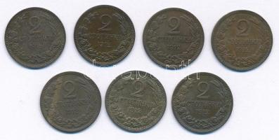 Bulgária 1912. 2s bronz (7x) T:1-,2  Bulgaria 1912. 2 Stotinki bronz (7x) C:AU,XF  Krause KM#23.2