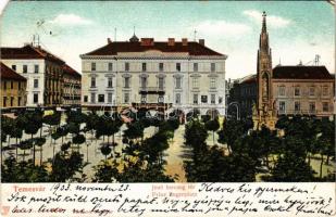 1903 Temesvár, Timisoara; Jenő herceg tér, Temesi Agrár Takarékpénztár, Uhrmann üzlete és saját kiadása / Prinz Eugenplatz / square, savings bank, publisher's shop (EM)