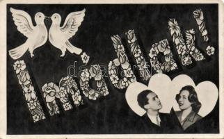 5 db háború előtti üdvözlőlap / 5 greeting cards