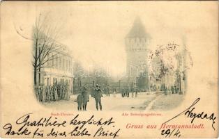 1899 (Vorläufer) Nagyszeben, Hermannstadt, Sibiu; Stadt-Theater, Alte Befestigungsthürme / régi színház, torony / old theatre, tower (EK)