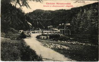 1909 Kőrösmező, Jaszinya, Jasina, Yasinia (Máramaros); Kozmesczeki völgy és híd. Csermák M. amateur felvétele / valley and bridge