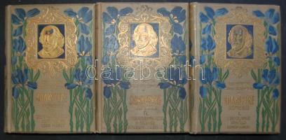 1905 Remekírók Képes Könyvtára sorozatból: Shakespere remekei I-III-IV. kötete, beleírásokkal