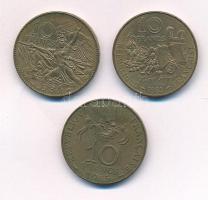Franciaország 1983-1985. 10Fr Cu-Al-Ni (3xklf) különböző forgalmi emlékkiadások T:1-,2 patina France 1983-1985. 10 Francs Cu-Al-Ni (3xdiff) different circulating commemorative coins C:AU,XF patina