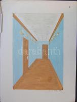 1992 Korda István: A Miniszterelnöki Hivatal belsőépítészeti tervei, jelzett, 40x30cm