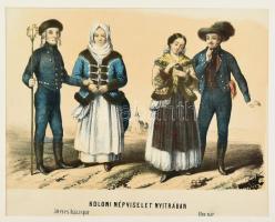 Koloni népviselet Nyitrában, színes kőrajz, Nyulassy Lajos, 1854. 24x19 cm / Slovakian folkwear lithography 27x19 cm in paspartu