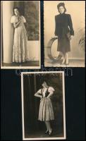 cca 1930-1940 Divatos hölgyek, 3 db fotó, 9×14 cm
