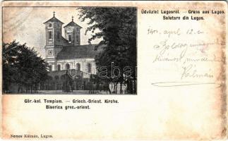 1900 Lugos, Lugoj; Görögkeleti templom. Nemes Kálmán kiadása / Greek Orthodox church (EK)