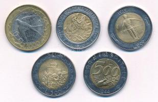 San Marino 1985-1992. 500L (4x) + 2000. 1000L, közte "Terra Ospitale 1944", "Erődítmé...