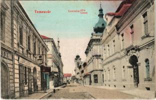 1908 Temesvár, Timisoara; Lonovics utca, Löwi Lipót üzlete / street, shop (Rb)