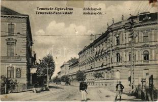 1908 Temesvár, Timisoara; Gyárváros, Andrássy út, Zuhany fürdő / Fabric, street, spa (EK)