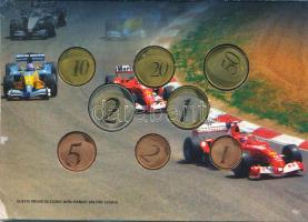 San Marino 2005. 1c-2E próbaveret (8xklf) 25 éves a san marinoi Formula-1-es nagydíj sérült karton tokban T:1 San Marino 2005. 1 Cent - 2 Euro trial strike (8xdiff) 25th anniversary of the Formula-1 Grand Prix in San Marino in damaged cardboard case C:UNC