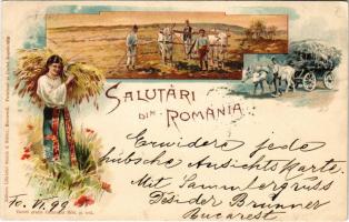 1899 (Vorläufer) Salutari din Romania. Folklore, Art Nouveau, floral, litho (EK)