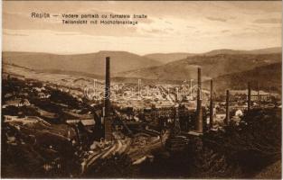 Resicabánya, Resicza, Recita, Resita; Vedere partiala cu furnalele snalte / Teilansicht mit Hochofenanlage / Vasgyár, Kohó és vasöntöde. Deutsch Testvérek kiadása / ironworks, factory, blast furnace, iron foundry