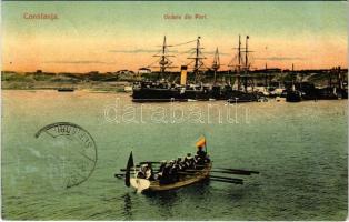 1909 Constanta, Vedere din Port / port, steamships, mariners in boat (EK)