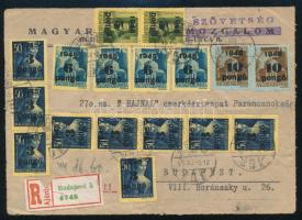 1945 (3. díjszabás) Ajánlott Budapest helyi levél 44 db bélyeggel / Registered local cover with 44 stamps