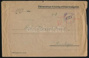 1945 (1. díjszabás) Levél 1P készpénzes bérmentesítéssel és javított szükségbélyegzéssel Dévaványáról Kunhegyesre