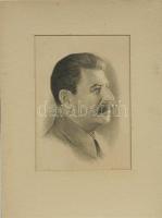 Ék Sándor (1902-1975) (Alexander Kiel néven): Sztálin ceruzával szignált kőnyomat paszpartuban 43x56cm