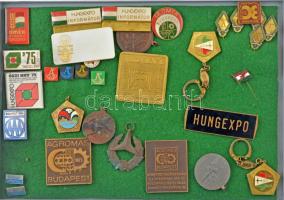 ~30 darabos vegyes magyar kitűző tétel műanyag tálcán ~30 pieces mixed hungarian pin lot in plastic tray