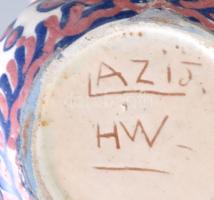 Lázi János (1912-80): Hódmezővásárhelyi váza, kézzel festett mázas kerámia, jelzett, kopott, mázhibá...