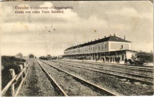 1910 Vöröstorony, Verestorony, Porcsesd, Porcesti, Turnu Rosu; Bahnhof Roten Turm / vasútállomás / railway station (EK)