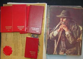 cca 1900-1960 Hagyaték tétel: 19 db szocialista oklevél, szakszervezeti okmány + a Pesti Hirlap Vasárnap mellékletének kb 100 db címlapja + 5 pártmunkás zsebkönyv