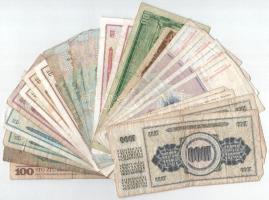 25 darabos bankjegy tétel, Románia, Jugoszlávia, Csehország, Lengyelország bankjegyei + "Intosa...