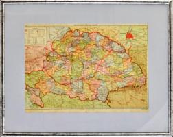 cca 1930-40 Magyarország politikai térképe, Dr. Kogutowicz Károly: Polgári iskolai atlaszából, M. Kir. Állami Térképészet. 27x38 cm, 1:2.500.000. Dekoratív, üvegezett fakeretben.