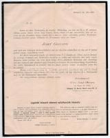 1898 Gavora József gyászjelentése, illetve az általa fenntartott "Egyházfelszerelési üzlet"...