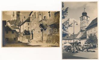 Nagyszeben, Hermannstadt, Sibiu; piac és óváros / market and oldtown - 2 db régi képeslap / 2 pre-1945 postcards