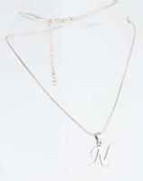 Ezüst(Ag) kígyó nyaklánc "N" medállal, jelzett, állítható h: 45-50 cm, 2,4×1,3 cm, nettó: ...