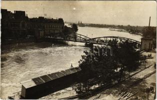 1912 Lugos, Lugoj; árvíz a Temes folyón, kilátás a gimnáziumból, Bésán palota / Timis river flood. photo