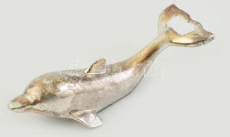 Vintage delfines sörnyitó, és visszazáró, fém, h: 16,5 cm