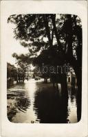 1912 Lugos, Lugoj; árvíz a Temes folyón, vasútállomás / Timis river flood, railway station. photo (EK)