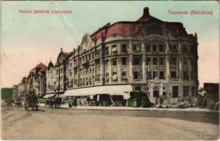 1913 Temesvár, Timisoara; Ferenc József út, Lloyd palota, piac. Grün Károly kiadása / street view, palace, market (fa)