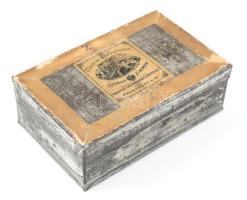 Chinin. Bisulfuric, Conrad Zimmer, Frankfurt régi pléh gyógyszeres doboz, kopásokkal, 8x12 cm