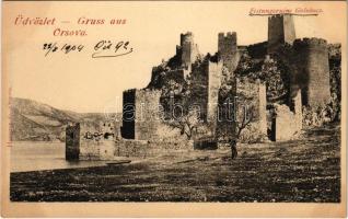 1904 Galambóc, Golubac; Festungsruine / várrom. Hutterer G. kiadása (Orsova) / fortress, castle ruins.