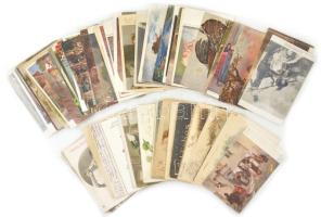 Kb. 100 db RÉGI motívum képeslap vegyes minőségben, sok üdvözlővel és hosszú címzésessel / Cca. 100 pre-1945 motive postcards in mixed quality, many greetings and a lot of pre-1910