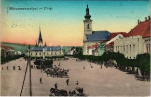 1916 Máramarossziget, Sighet, Sighetu Marmatei; Fő tér, piac, templom / main square, market, church (EK)