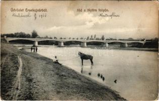1911 Érsekújvár, Nové Zámky; Híd a Nyitra folyón. Adler József kiadása / bridge on river Nitra (Rb)