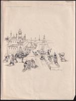 Róna Emy (1904-1988): Szindbád utazása, illusztráció az Ezeregy-éjszaka-meséiből. Toll, papír, jelez...