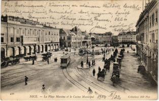 1904 Nice, Nizza; La Place Massena et le Casino Municipal / square, trams, shop of Gassin (EK)