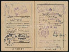 1940 Német birodalmi útlevél több bélyegzéssel